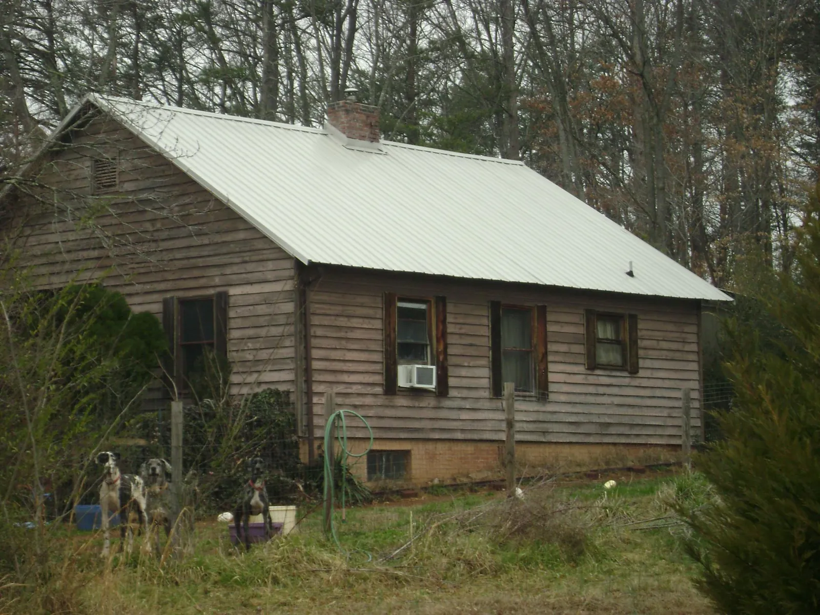 White metal roof on an old wood sided farmhouse, from a Asphalt Shingle Roof Repair job in North Aurora